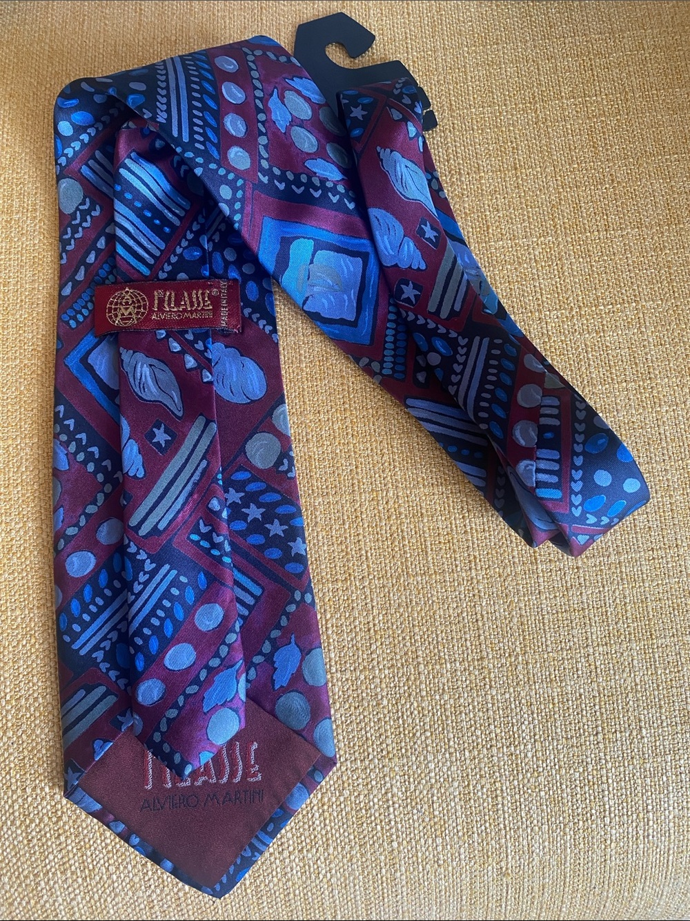 Alviero Martini Men's Silk Geometric Tie Blue & Burgundy Italy